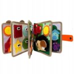 Carte Senzoriala Educativa Montessori 7in1, Embo, Dezvoltare Abilitati Motorii, 8 Pagini, 3D, cu Elemente Detasabile, Model Girafa, 21x21x8 cm, Maro - imagine 5