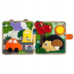 Carte Senzoriala Educativa Montessori 7in1, Embo, Dezvoltare Abilitati Motorii, 8 Pagini, 3D, cu Elemente Detasabile, Model Girafa, 21x21x8 cm, Maro - imagine 6