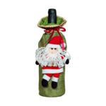 Decoratiune pentru Sticla de Vin, Embo, Tema Craciun, Model Mos Craciun, 14 x 29 cm, Verde