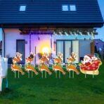 Decoratiune de Craciun, Embo, pentru Gradina, Tip Trenulet, 6 Figurine + Bete de Infipt in Pamant, din Plastic, Impermeabil, Model Mos Craciun cu Renii, Multicolor - imagine 3