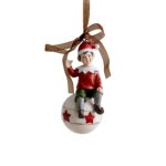 Decoratiune de Craciun, Embo, pentru Brad, Model Elf pe Glob, 10 x 4 cm, din Rasina, Multicolor