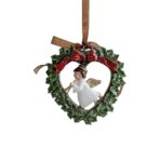 Decoratiune de Craciun, Embo, pentru Brad, Model Ghirlanda cu Inger, 7.5 x 7.5 cm, din Rasina, Multicolor