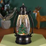 Decoratiune Luminoasa, Embo, Felinar de Craciun, cu Lumina LED, Ornament Model Lampa cu Ulei Brad de Craciun, cu Maner, 14x7x6 cm, Negru - imagine 5