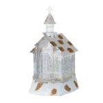 Decoratiune de Craciun, Embo, Model Bisericuta Transparenta cu Sclipici, Iluminare LED si Efect Zapada, 22 x 13 x 11.5 cm, Alb Transparent