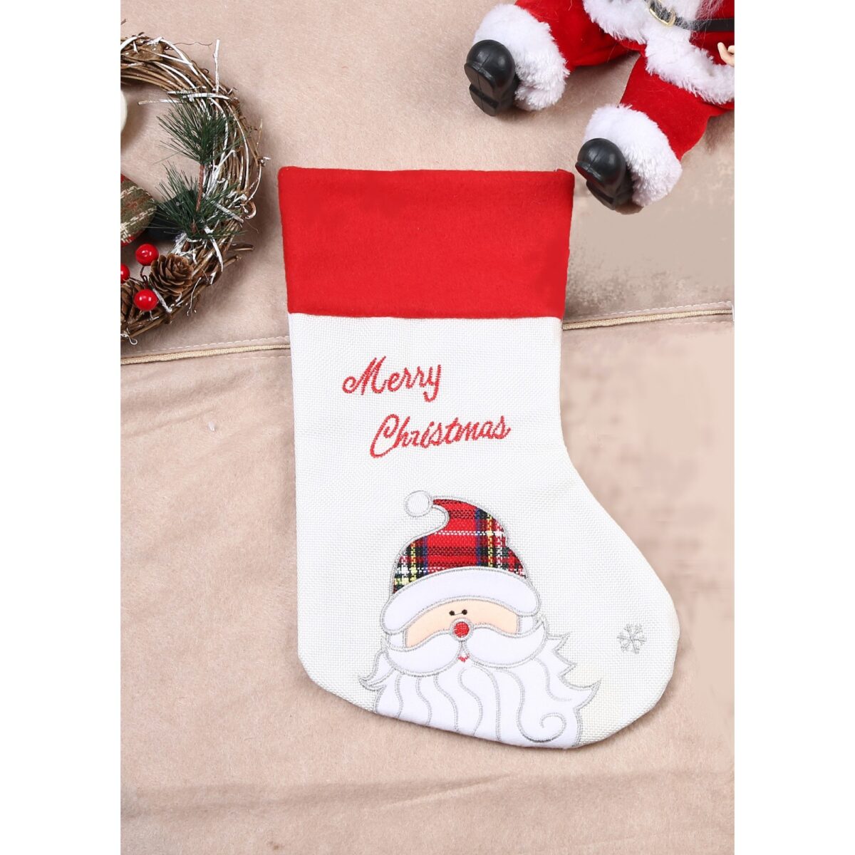 Ciorap Cadouri, culoare alba, imprimeu Mos Craciun, marimea 16x30 cm, Embo - imagine 2