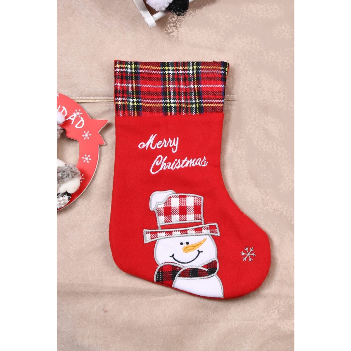 Ciorap Cadouri, culoare rosie, imprimeu om de zapada,marimea 15x30 cm, Embo - imagine 4