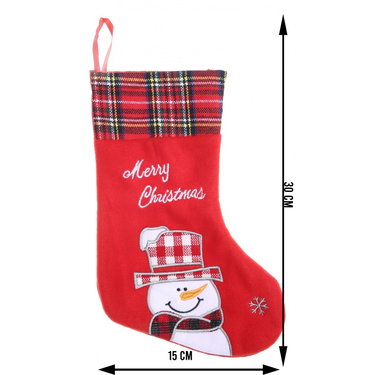 Ciorap Cadouri, culoare rosie, imprimeu om de zapada,marimea 15x30 cm, Embo - imagine 6