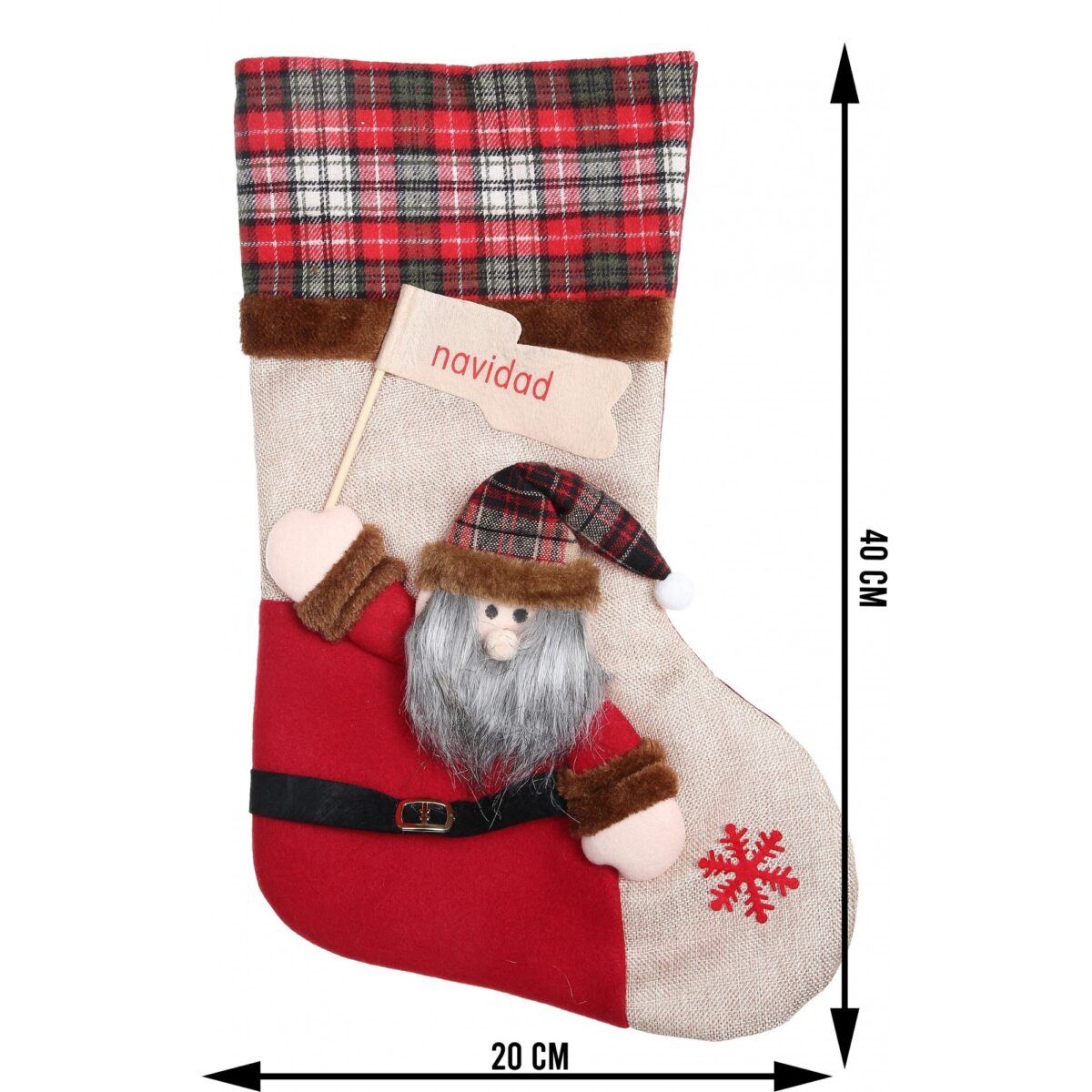 Ciorap Cadouri,Embo,cu model Mos Craciun,crem, marimea 20x40 cm, textil, interior - imagine 5