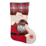 Ciorap Cadouri,Embo,cu model Mos Craciun,crem, marimea 20x40 cm, textil, interior