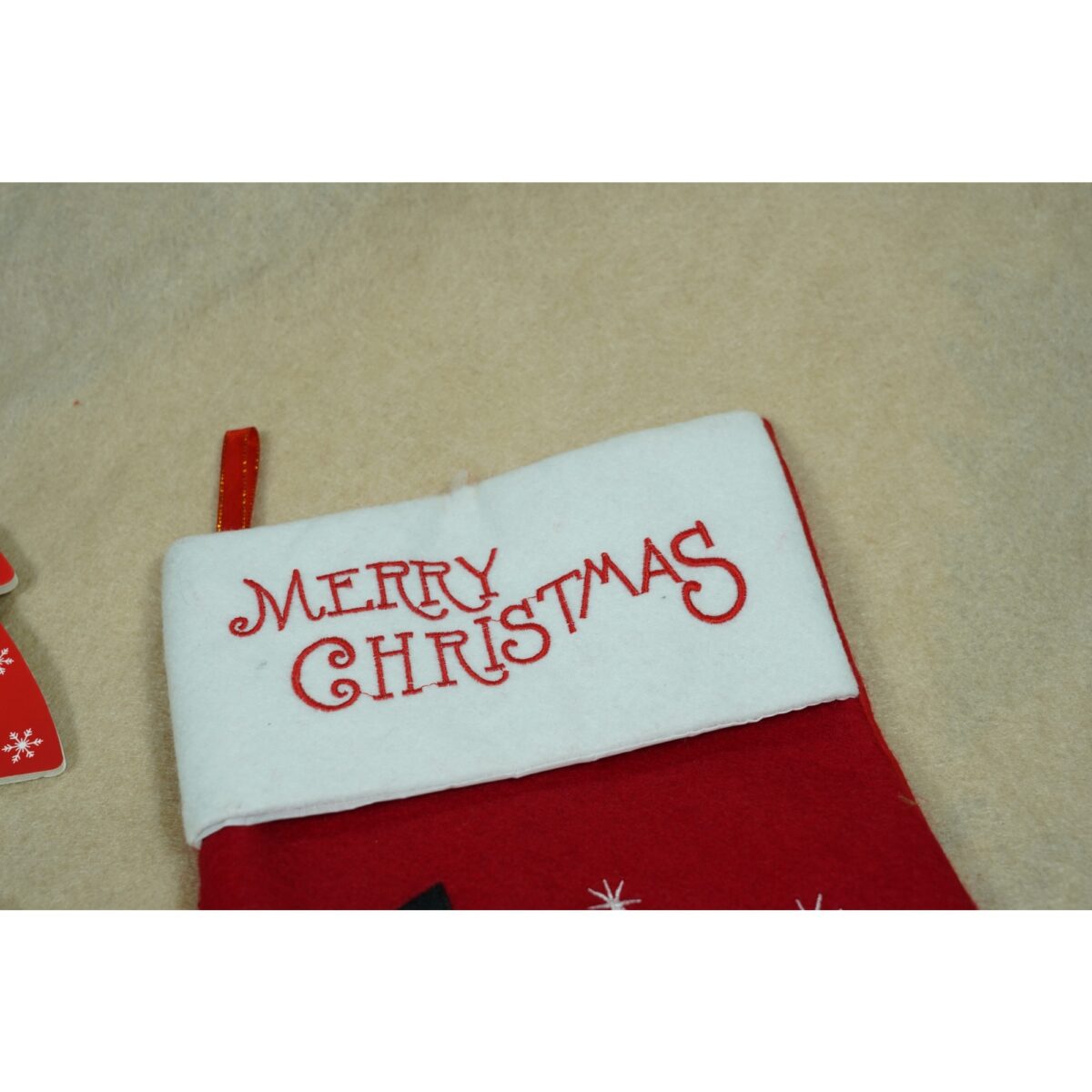 Ciorap Cadouri, Embo,cu model Mos Craciun, rosu, marimea 20x40 cm, textil, interior - imagine 4