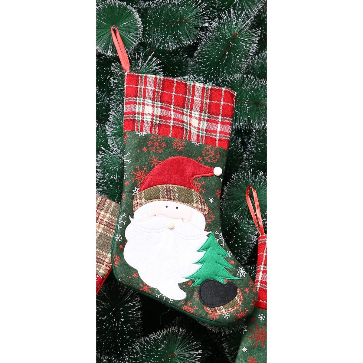 Ciorap Cadouri, Embo,cu model Mos Craciun,verde, marimea 20x40 cm, textil, interior - imagine 3