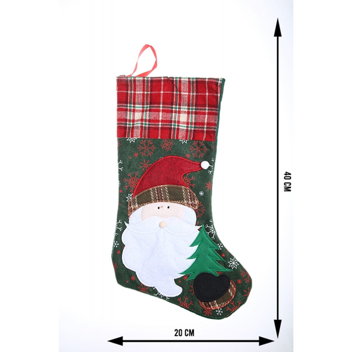 Ciorap Cadouri, Embo,cu model Mos Craciun,verde, marimea 20x40 cm, textil, interior - imagine 5