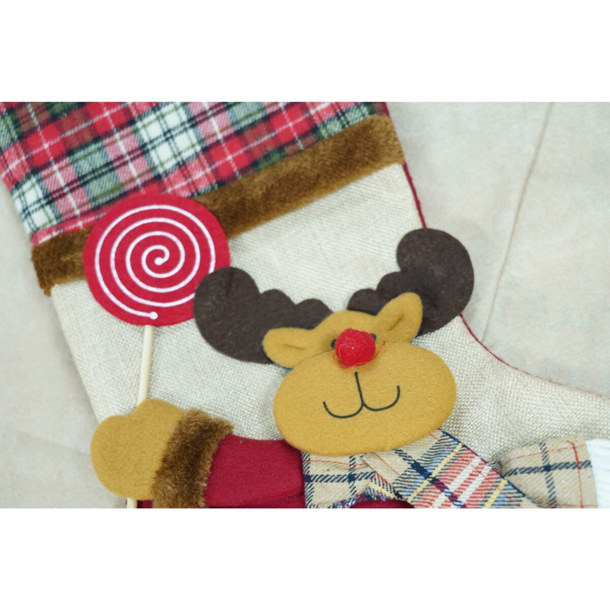 Ciorap Cadouri,Embo,cu model ren,crem, marimea 20x40 cm, textil, interior - imagine 2