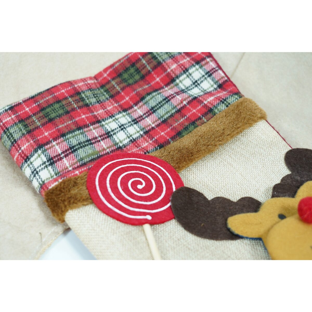 Ciorap Cadouri,Embo,cu model ren,crem, marimea 20x40 cm, textil, interior - imagine 5