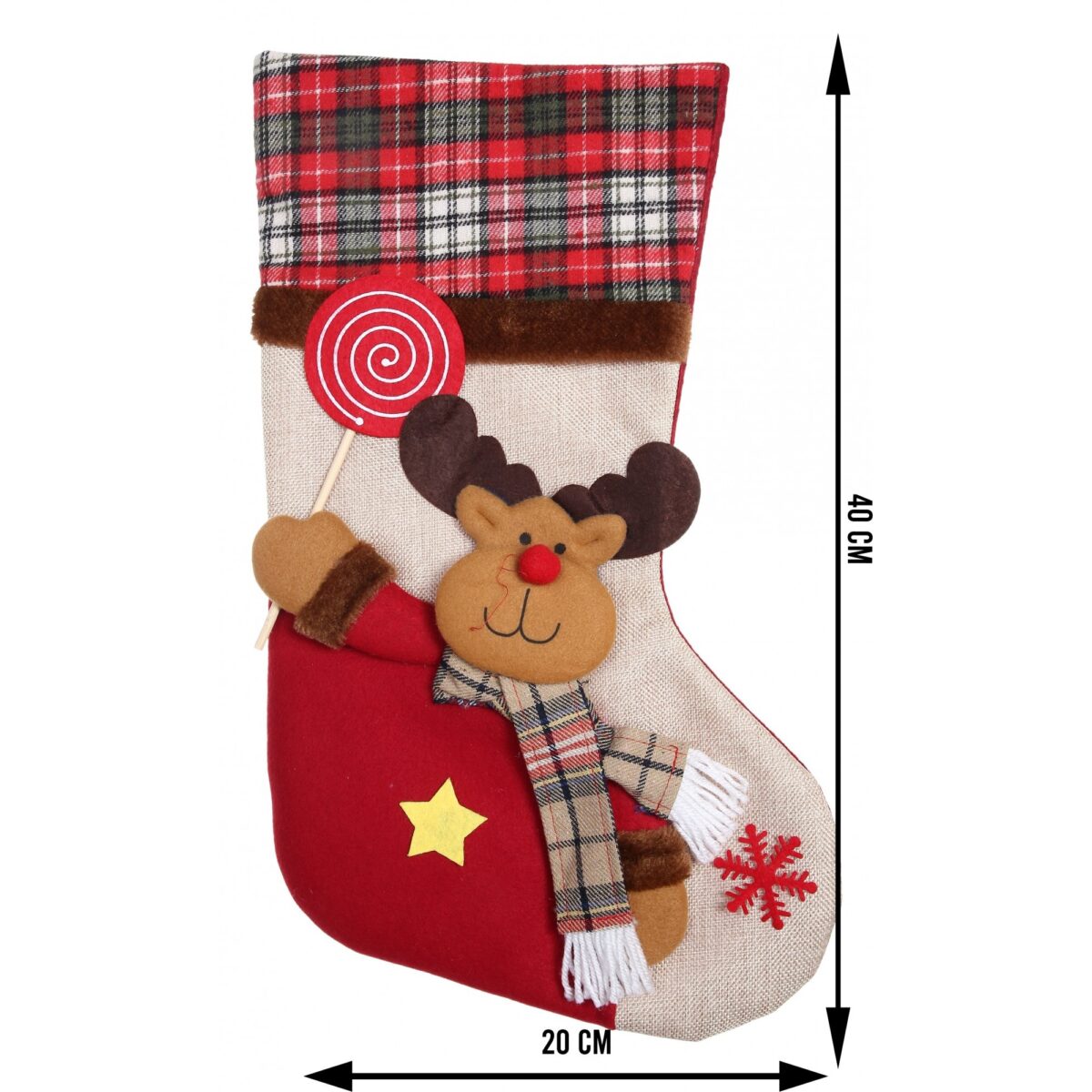 Ciorap Cadouri,Embo,cu model ren,crem, marimea 20x40 cm, textil, interior - imagine 6