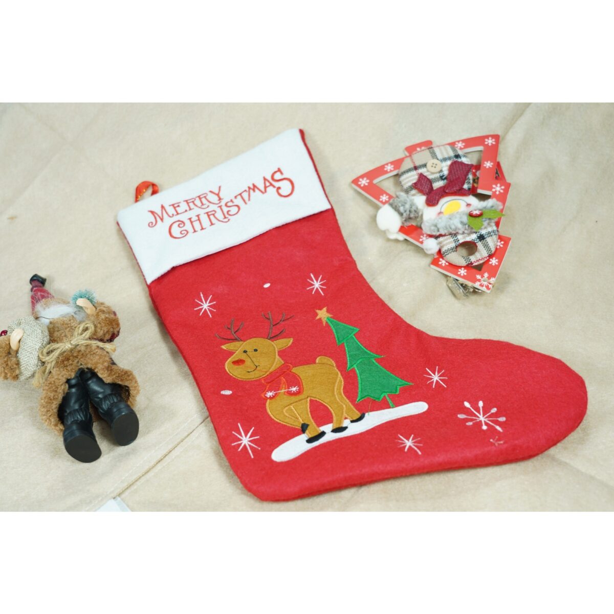 Ciorap Cadouri,Embo,cu model ren,rosu, marimea 19x38 cm, textil, interior - imagine 2