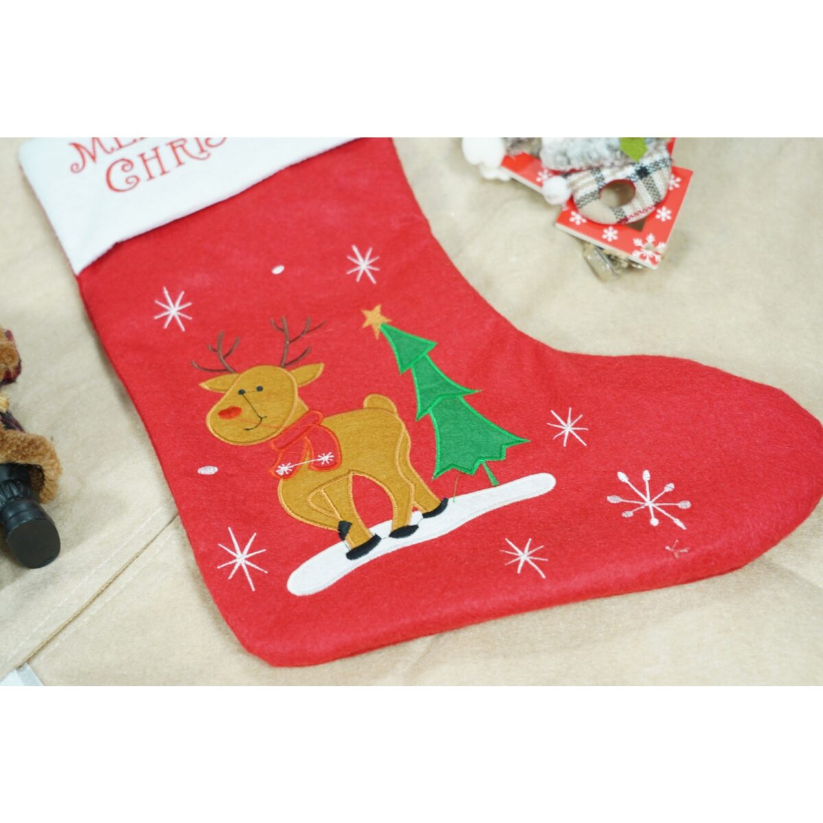 Ciorap Cadouri,Embo,cu model ren,rosu, marimea 19x38 cm, textil, interior - imagine 3