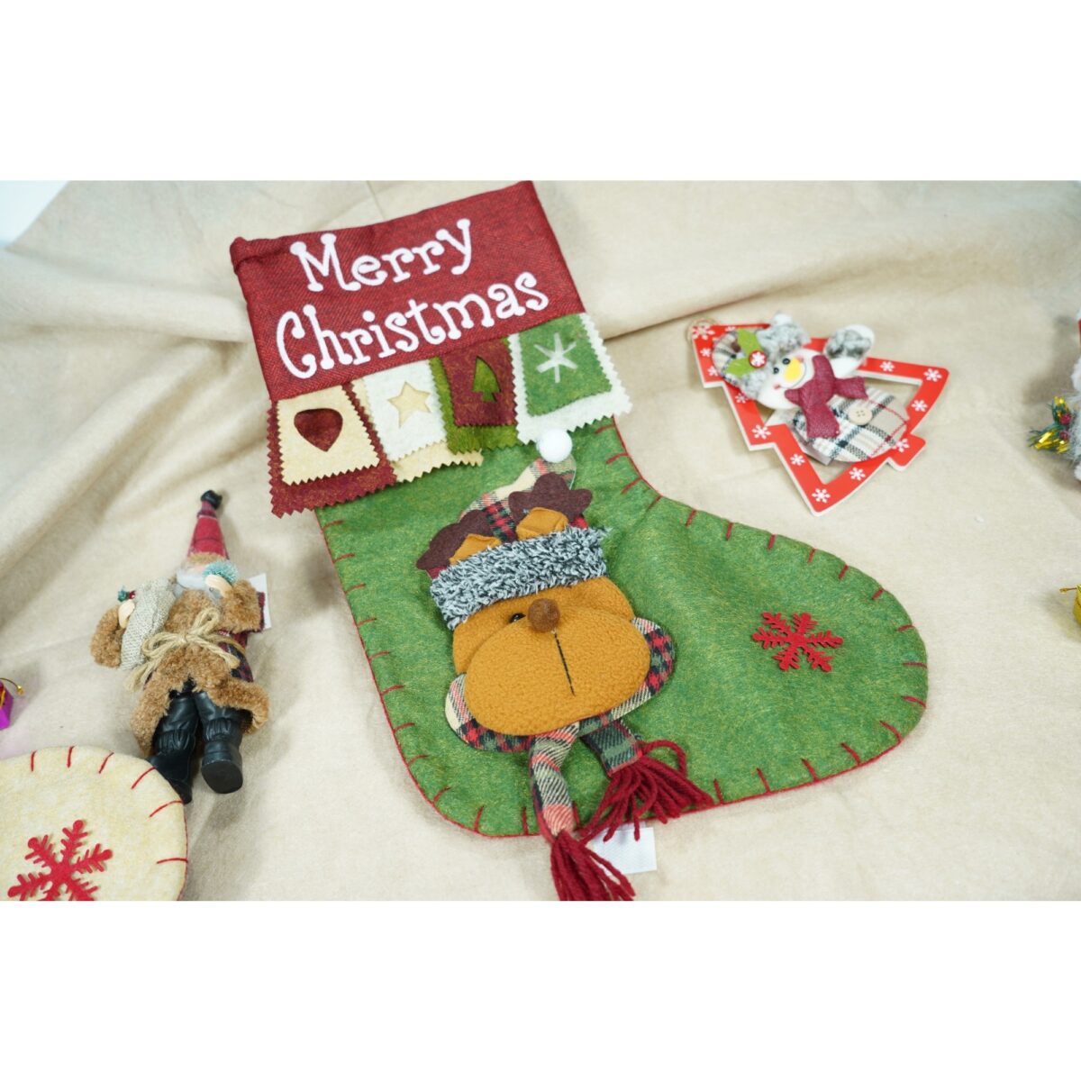 Ciorap Cadouri, Embo,cu model ren,verde, marimea 20x40 cm, textil, interior - imagine 2