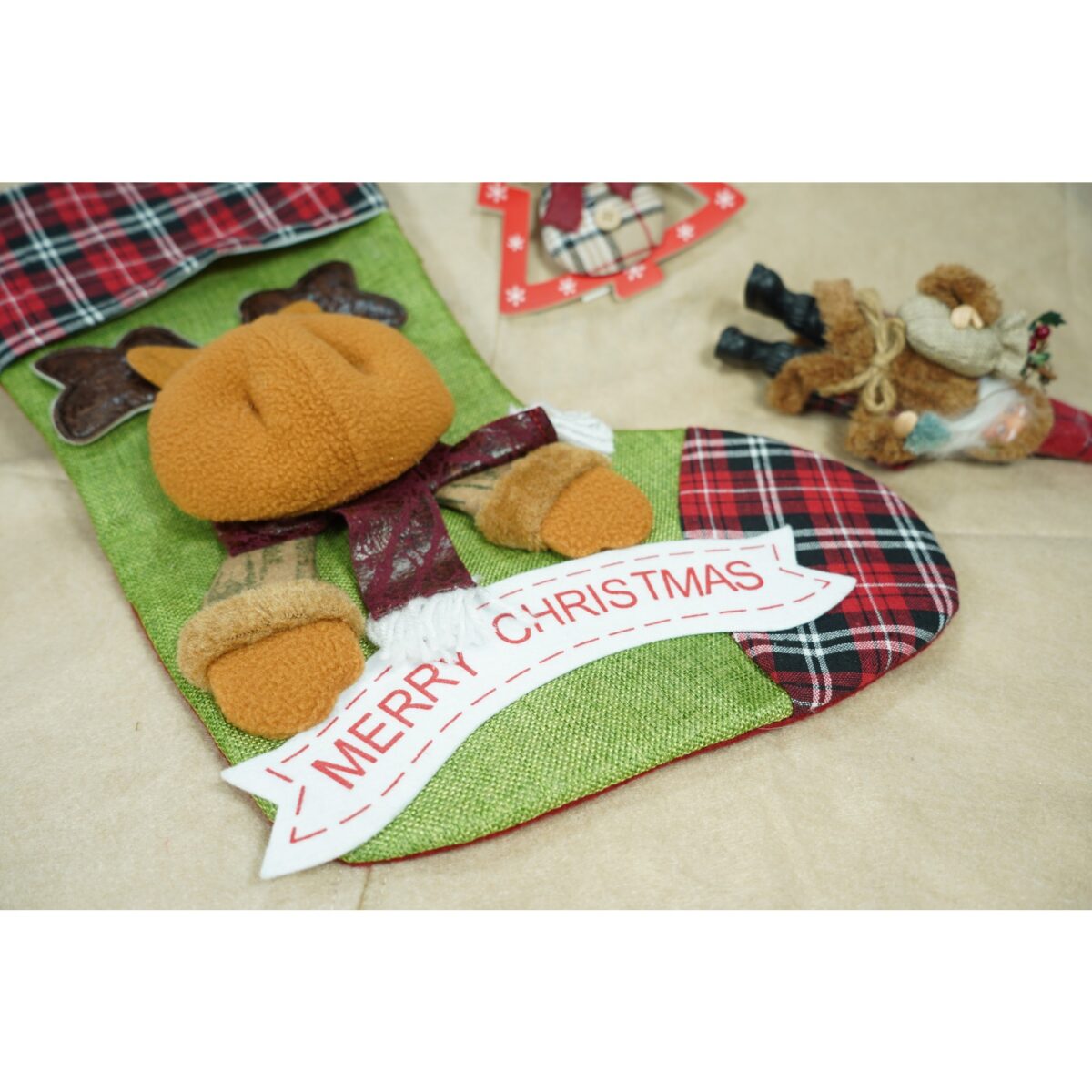 Ciorap Cadouri, Embo,cu model ren,verde, marimea 23x45 cm, textil, interior - imagine 3