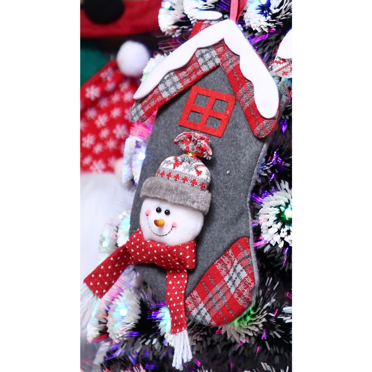 Ciorap Cadouri, model casa, culoare gri, imprimeu om de zapada, marimea 15x30 cm, Embo - imagine 5