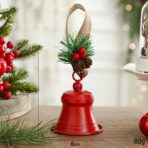 Clopot decorativ pentru Brad Craciun, Embo, Clopot din Metal cu Funda si Crenguta de Brad pentru Decoratiune de Craciun, 10 x 8 x 8 cm, Rosu - imagine 2