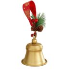 Clopot decorativ pentru Brad Craciun, Embo, Clopot din Metal cu Funda si Crenguta de Brad pentru Decoratiune de Craciun, 10 x 8 x 8 cm, Auriu - imagine 7