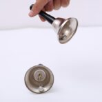 Clopotel de mana, argintiu, metalic, maner de lemn, lungime 12 cm, diametru 6.5 cm, Embo - imagine 2