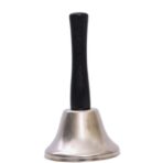 Clopotel de mana, argintiu, metalic, maner de lemn, lungime 12 cm, diametru 6.5 cm, Embo
