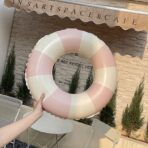 Colac de inot gonflabil pentru copii, In dungi Roz- Galben, Embo, diametru 66 cm - imagine 5