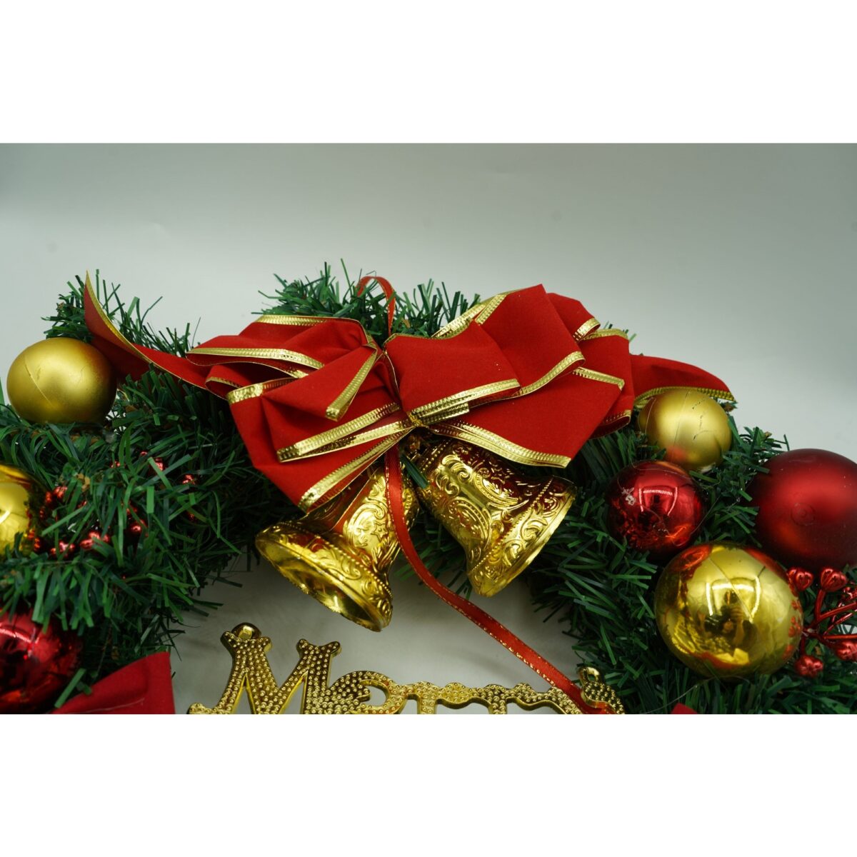 Coronita de Craciun pentru usa, Rosu/Auriu/Verde, 40 cm, PVC, Artificiala, Decorata, Interior/Exterior, Embo - imagine 2