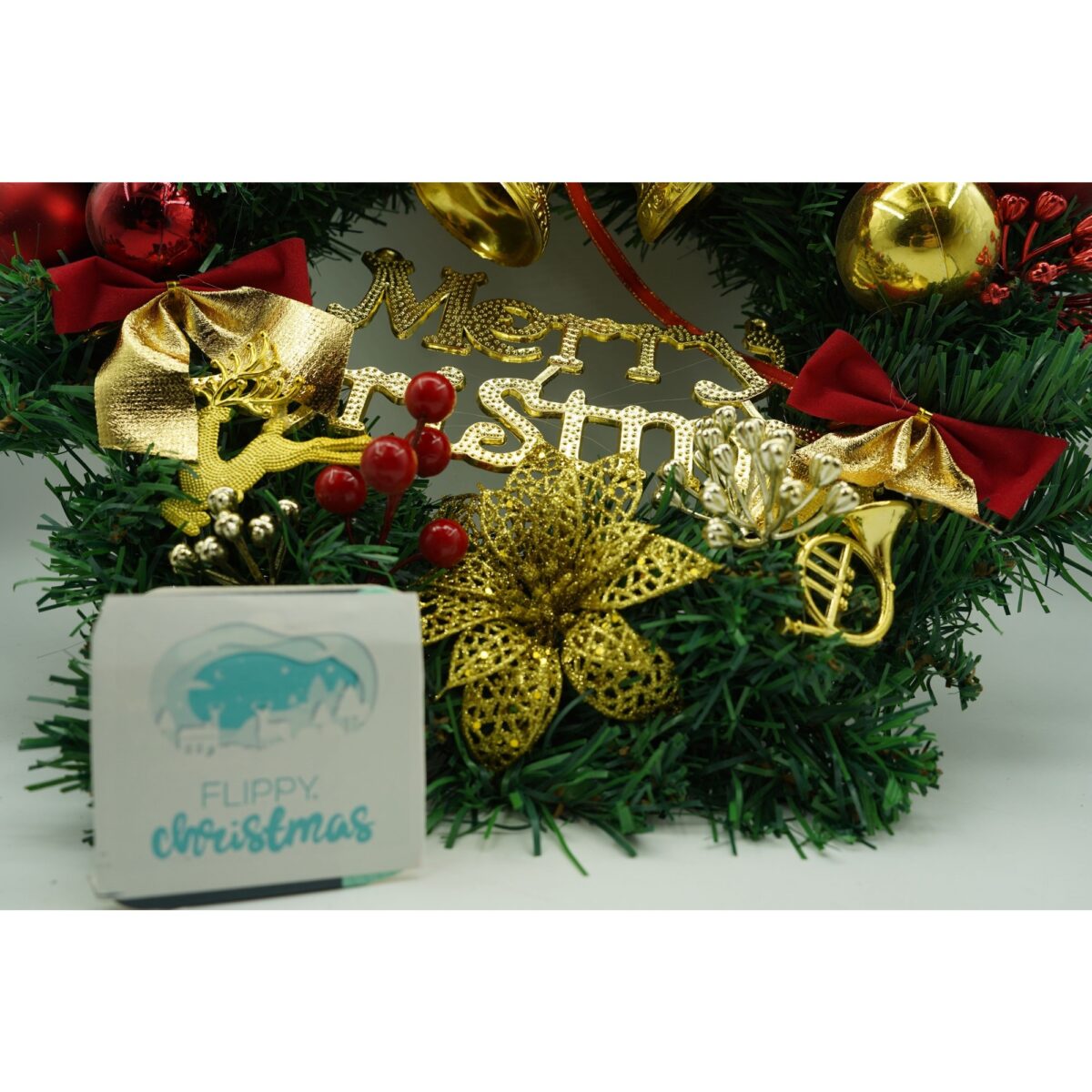 Coronita de Craciun pentru usa, Rosu/Auriu/Verde, 40 cm, PVC, Artificiala, Decorata, Interior/Exterior, Embo - imagine 4