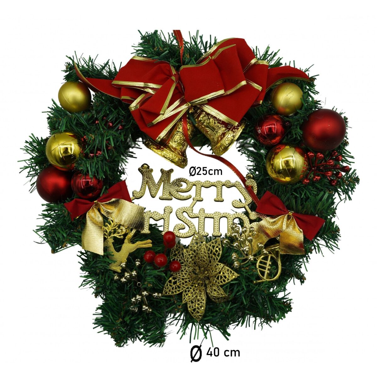 Coronita de Craciun pentru usa, Rosu/Auriu/Verde, 40 cm, PVC, Artificiala, Decorata, Interior/Exterior, Embo - imagine 6