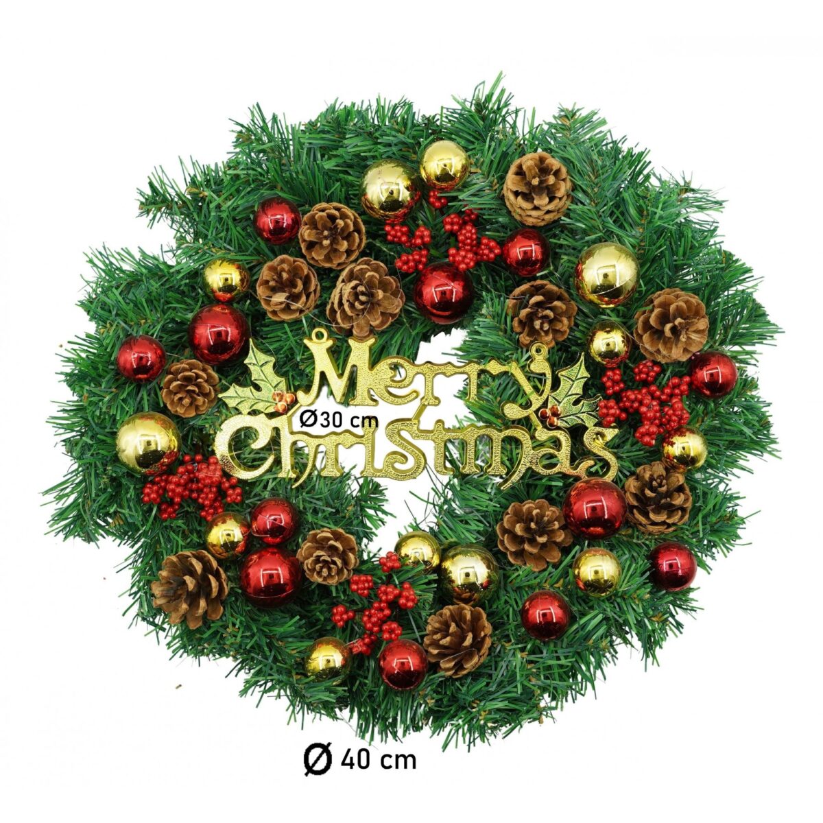 Coronita de Craciun pentru usa, Rosu-Auriu-Verde, 40 cm, PVC, Artificiala, Decorata, Interior/Exterior, Embo - imagine 6