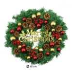 Coronita de Craciun pentru usa, Rosu-Auriu-Verde, 40 cm, PVC, Artificiala, Decorata, Interior/Exterior, Embo - imagine 6