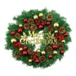 Coronita de Craciun pentru usa, Rosu-Auriu-Verde, 40 cm, PVC, Artificiala, Decorata, Interior/Exterior, Embo