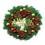 Coronita de Craciun pentru usa, Rosu-Auriu-Verde, 40 cm, PVC, Artificiala, Decorata, Interior/Exterior, Embo