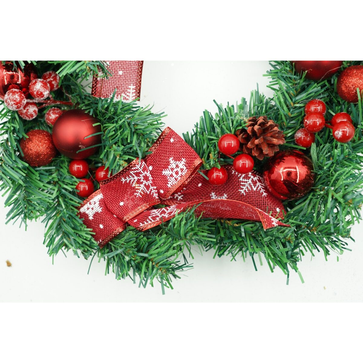 Coronita de Craciun pentru usa, Rosu/Verde, 35 cm, PVC, Artificiala, Decorata, Interior/Exterior, Embo - imagine 4