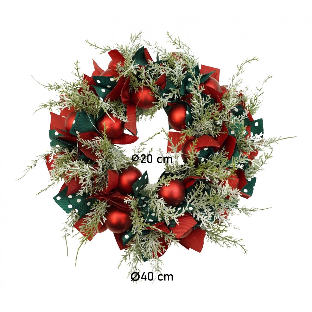 Coronita de Craciun pentru usa, Rosu/Verde, 40 cm, PVC, Artificiala, Decorata, cu LED, Interior/Exterior, Embo - imagine 6