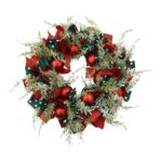 Coronita de Craciun pentru usa, Rosu/Verde, 40 cm, PVC, Artificiala, Decorata, cu LED, Interior/Exterior, Embo