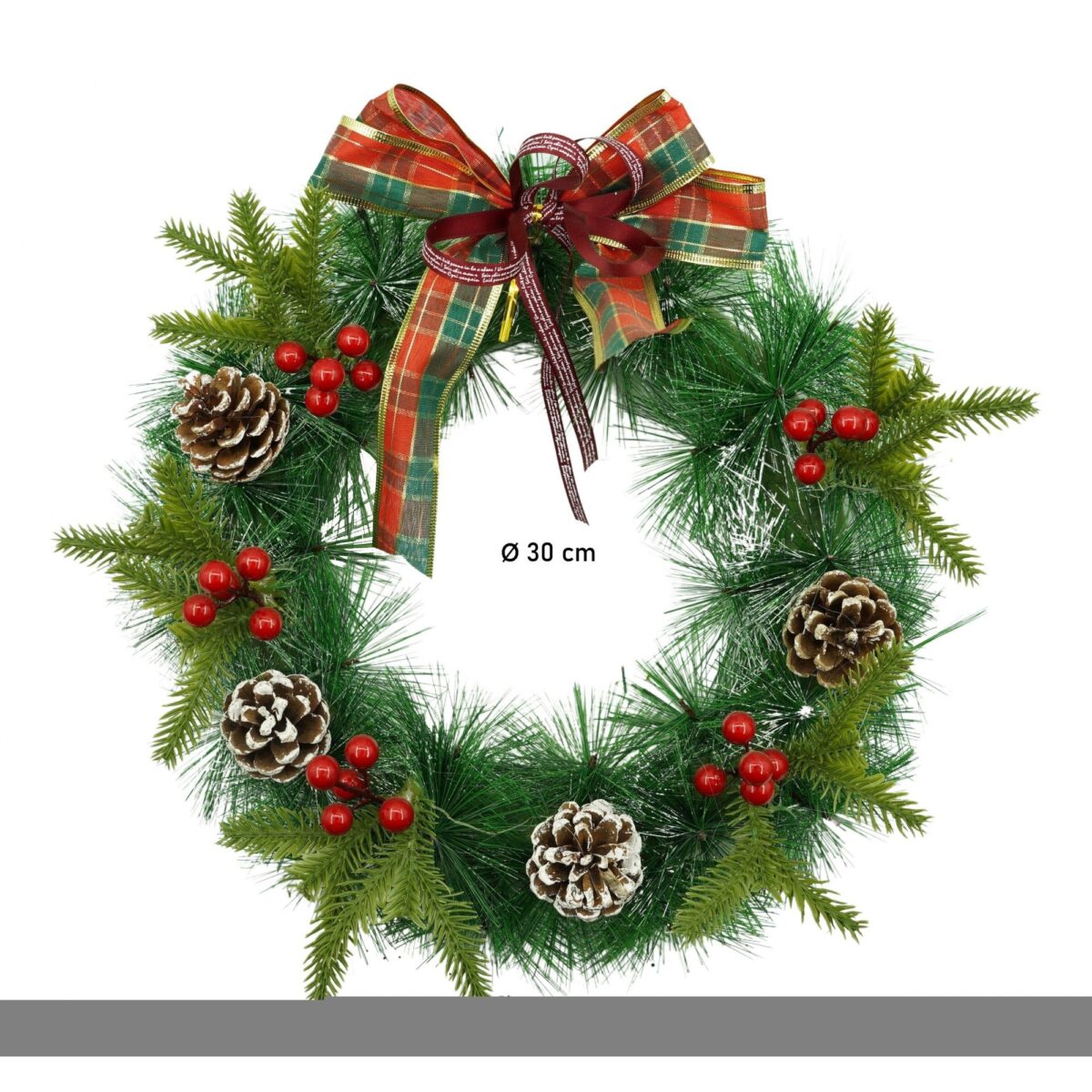 Coronita de Craciun pentru usa, Rosu/Verde, 40 cm, PVC, Artificiala, Decorata, Interior/Exterior, Embo - imagine 6