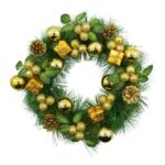 Coronita de Craciun pentru usa, Verde/Auriu, 35 cm, PVC, Artificiala, Decorata, Interior/Exterior, Embo