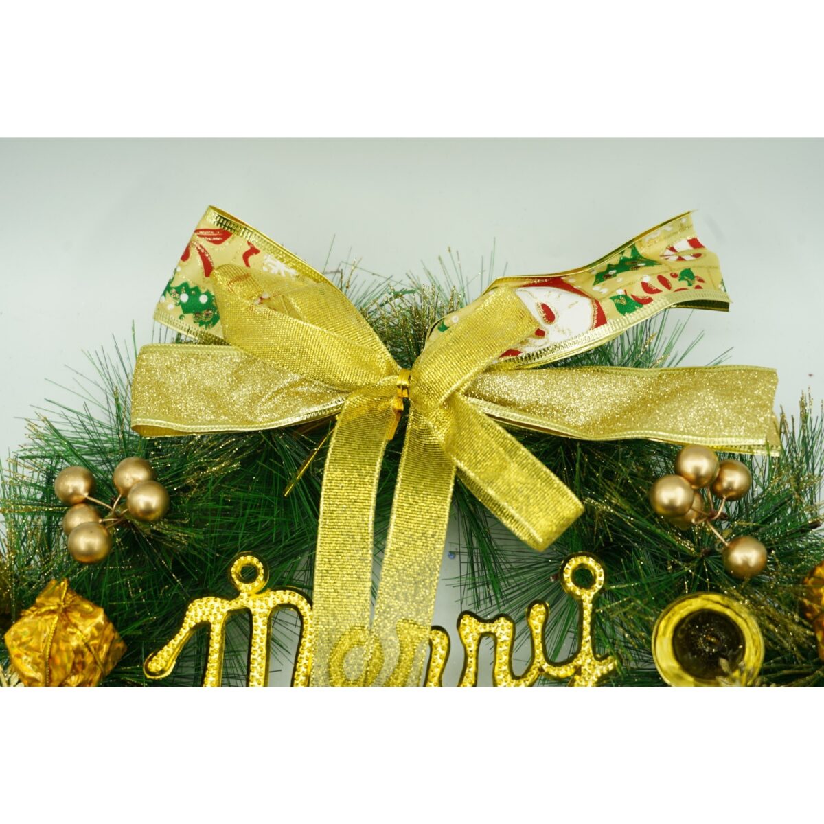 Coronita de Craciun pentru usa, Verde/Auriu, 40 cm, PVC, Artificiala, Decorata, Interior/Exterior, Embo - imagine 2