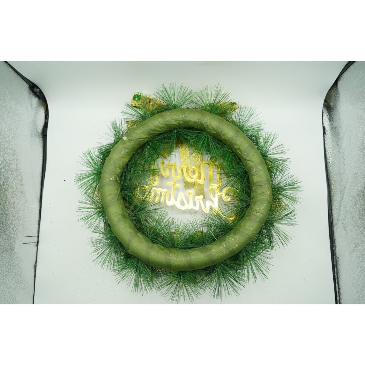 Coronita de Craciun pentru usa, Verde/Auriu, 40 cm, PVC, Artificiala, Decorata, Interior/Exterior, Embo - imagine 5
