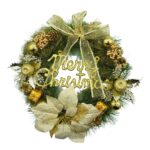Coronita de Craciun pentru usa, Verde-Auriu, 40 cm, PVC, Artificiala, Decorata, Interior/Exterior, Embo