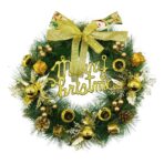 Coronita de Craciun pentru usa, Verde/Auriu, 40 cm, PVC, Artificiala, Decorata, Interior/Exterior, Embo