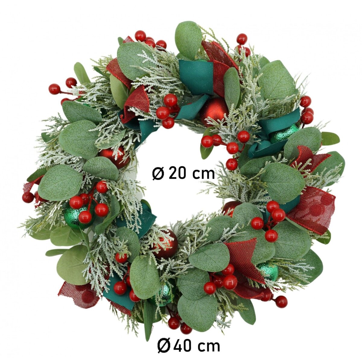 Coronita de Craciun pentru usa, Verde/Rosu, 40 cm, PVC, Artificiala, Decorata, Interior/Exterior, Embo - imagine 6