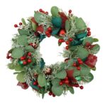 Coronita de Craciun pentru usa, Verde/Rosu, 40 cm, PVC, Artificiala, Decorata, Interior/Exterior, Embo