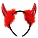 Coronita Deghizare, Embo, Model Cornite Devil, Rosu Satinat cu Puf Rosu, Marime Universala