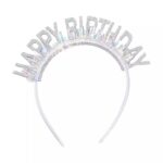 Coronita Decorativa pentru Petreceri, Embo, Tema Aniversare, Model Happy Birthday, Marime Universala, Argintiu