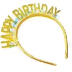 Coronita Decorativa pentru Petreceri, Embo, Tema Aniversare, Model Happy Birthday, Marime Universala, Auriu - imagine 2
